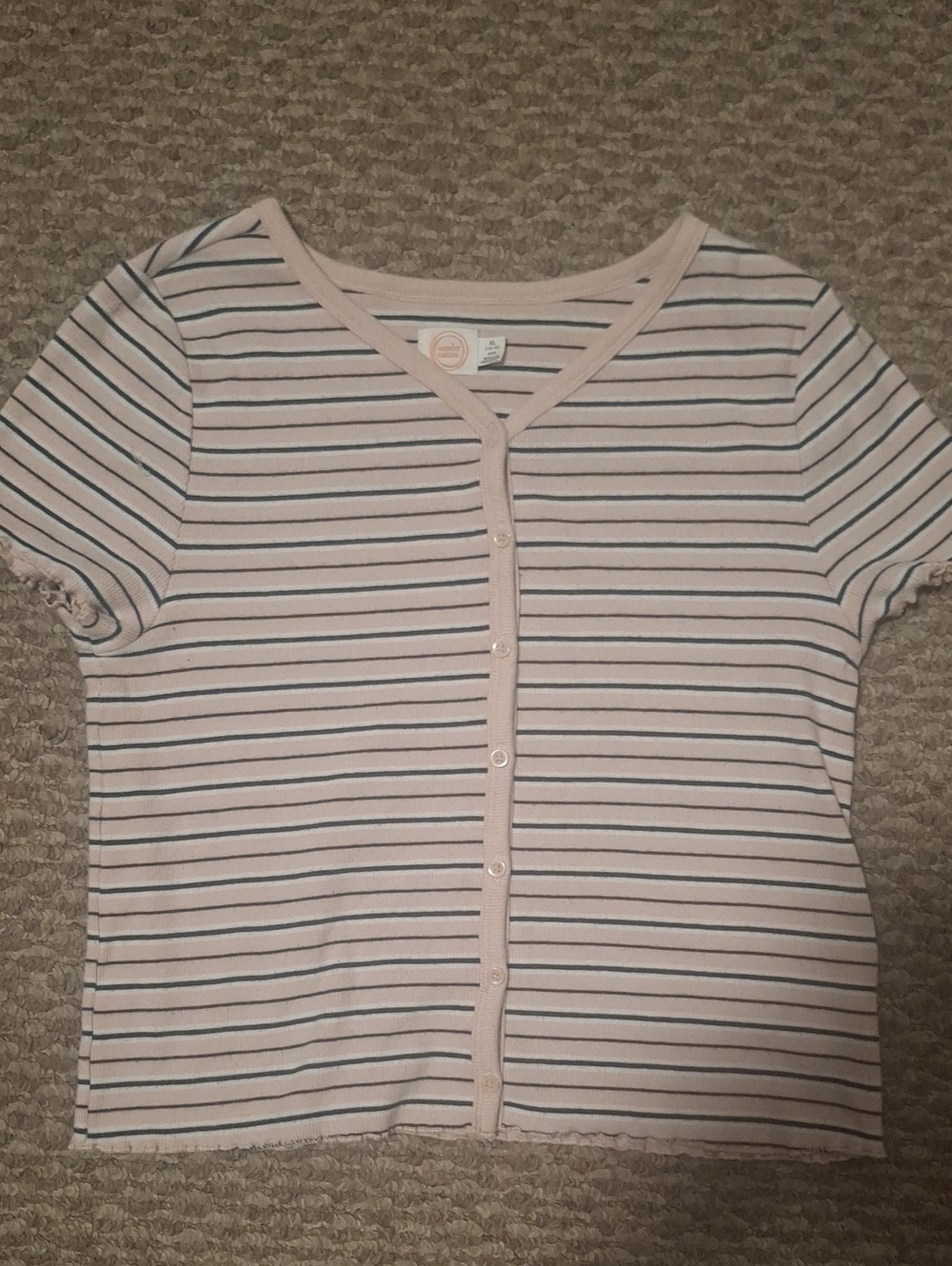 wonder nation Pink & Navy Stripe Button-Front Tee